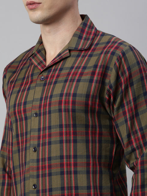 Olive Checked Pure Cotton Sleepsuit